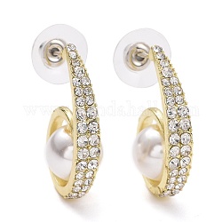 Boucles d'oreilles spirale avec perles d'imitation, Boucles d'oreilles en cristal strass avec 925 épingle en argent sterling pour femme, or clair, 26x20x10mm, pin: 1 mm