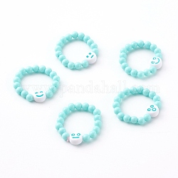 Acrylic Beads Stretch Rings, Round & Flat Round with Expression, Aquamarine, Inner Diameter: 17.1mm