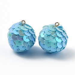 Блестящие блестящие пластиковые подвесные украшения, с покрытием AB цвета, форма шара, Небесно-голубой, 26x21 мм, отверстие : 1.8 мм