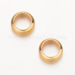 Perline anello di ottone, perline con foro grande, vero placcato oro 18k, 7x3mm, Foro: 5 mm