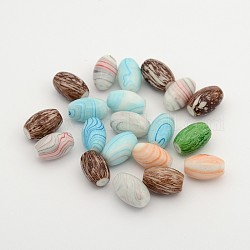 Spray Painted Glass Beads, Imitation Wood Grain, Oval, Mixed Color, 19x12x12mm, Hole: 1.5mm