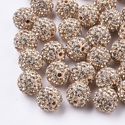 Perles de strass en pâte polymère manuelles, ronde, Perles de boule pavé disco , Light Peach, pp13 (1.9~2mm), 7 rangs de strass, 11.5~12mm, Trou: 1.4mm