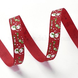 Polyester Grosgrain Ribbon, Christmas Theme, for Jewelry Making, Red, 3/8 inch(10mm), 100yards/roll(91.44m/roll)