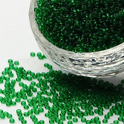 12/0 runde Glasperlen der Klasse a, transparenten Farben, grün, 12/0, 2x1.5 mm, Bohrung: 0.8 mm, ca. 30000 Stk. / Beutel