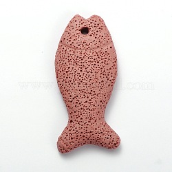 Synthetic Lava Rock Big Fish Pendants, Dyed, Salmon, 72x33x11mm, Hole: 4mm