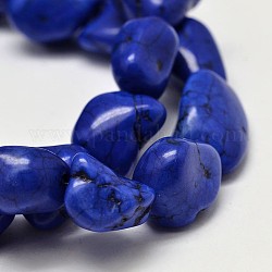 Pépites teintes brins de perles de howlite naturelles, bleu moyen, 11~17x10~17mm, Trou: 1mm, environ 15.7 pouce