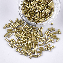 Electroplate Glass Bugle Beads, Round Hole, Metallic Colours, Gold, 3~5x1.5~2mm, Hole: 0.8mm, about 15000pcs/bag