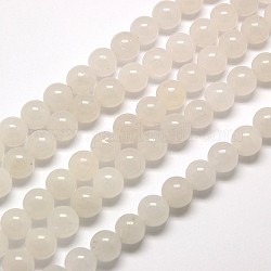 Chapelets de perles en jade de Malaisie naturelle, perles rondes teints, blanc, 10mm, Trou: 1mm, Environ 38 pcs/chapelet, 15 pouce