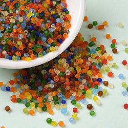 Perles de rocailles en verre couleurs givrées, trou rond, ronde, colorées, 2~2.5x1.5~2mm, Trou: 0.8mm, environ 34615 pcs / livre
