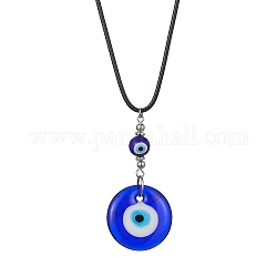 Evil Eye Lampwork Pendant Necklace, with Waxed Polyester Cords, Platinum, 17.72 inch(45cm)