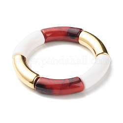 Bracciale elasticizzato con perline tubolari curve per donna ragazza, braccialetto di perline di plastica acrilica e ccb, marrone, diametro interno: 1-7/8 pollice (4.9~50 cm)