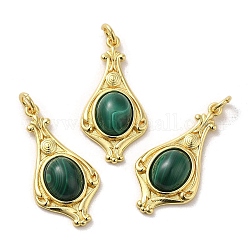 Natural Malachite Pendants, Teardrop Charms with Rack Plating Platinum Tone Brass Findings, Cadmium Free & Lead Free, 30x14.5x5.7mm, Hole: 2.7mm