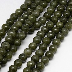 Fili di perline giada gialla naturale, tinto, tondo, verde oliva scuro, 8mm, Foro: 1 mm, circa 50pcs/filo, 15.75 pollice