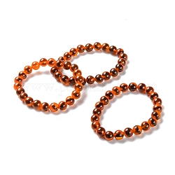 Bracelets extensibles unisexes en sucre naturel coeur agate, orange, perles: 8~8.5 mm, diamètre intérieur: 2~2-1/4 pouce (5.2~5.8 cm)