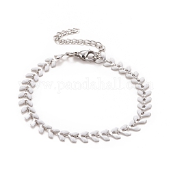 Bracelet chaînes à maillons de blé en émail, 304 bijoux en acier inoxydable pour femme, couleur inoxydable, blanc, 6-7/8 pouce (17.5 cm)