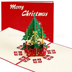 Rectángulo 3d árboles de navidad pop-up tarjeta de felicitación de papel, con sobre, tarjeta de invitación del día de navidad, Modelo del árbol de navidad, 149x149x3mm