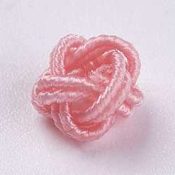 Perlas de tejido de poliéster, redondo, rosa, 6.5x4.5mm, agujero: 4 mm