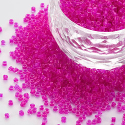 Glass Cylinder Beads, Seed Beads, Inside Colours, Round Hole, Magenta, 1.5~2x1~2mm, Hole: 0.8mm, about 8000pcs/bag, about 1pound/bag