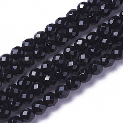 Natürliche schwarze Onyxperlenstränge, gefärbt und erhitzt, facettiert, Runde, 2~2.5x2 mm, Bohrung: 0.2 mm, ca. 158~205 Stk. / Strang, 15.7~16.7 Zoll (40~42.5 cm)