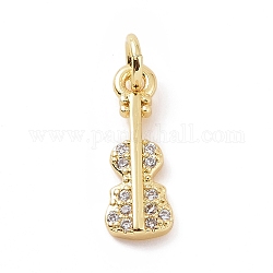 Brass Micro Pave Cubic Zirconia Charms, with Jump Ring, Violin Charm, Musical Instrument Charm, Golden, 14.5x5.5x2mm, Hole: 2.8mm