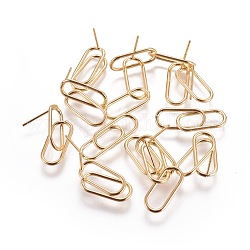 Brass Stud Earring Components, Nickel Free, Oval, Real 18K Gold Plated, 31x7.5mm, Pin: 0.6mm