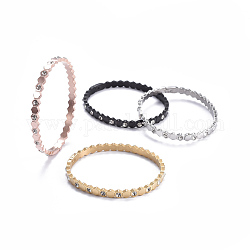 Bracelets de manchette en 304 acier inoxydable, avec strass, couleur mixte, 2-3/8 pouce x 1-7/8 pouces (5.9x4.7 cm)