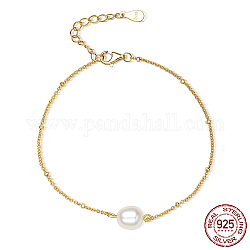 925 pulseras de eslabones de perlas de concha de plata de ley., con cadenas de satélite, real 18k chapado en oro, 6-3/4 pulgada (17 cm)