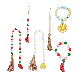 Crafans 6pcs 6 style bois & décoration pendentif perlé à franges, couleur mixte, 185~735mm, 1pc / style