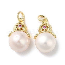 Ciondoli perla naturale, con rifiniture in ottone placcato a cremagliera, ciondoli a forma di zucca, vero placcato oro 14k, colore conchiglia, 15~16x8~9x8~9mm, Foro: 3 mm