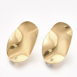 Accessoires de puces d'oreilles en 304 acier inoxydable, avec poussoirs d'oreilles / fermoirs de boucles d'oreilles, ovale, or, 25x15.5mm, Trou: 1.4mm, pin: 0.7 mm