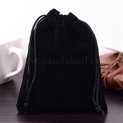 Pochettes rectangle en velours, sacs-cadeaux, noir, 15x12 cm