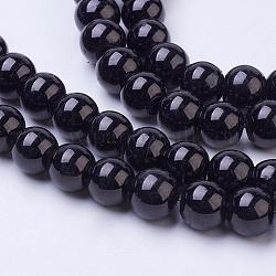 Chapelets de perles en verre peintes, cuisson des peintures, ronde, noir, 8mm, Trou: 1.3~1.6mm, Environ 100 pcs/chapelet, 31.4 pouce