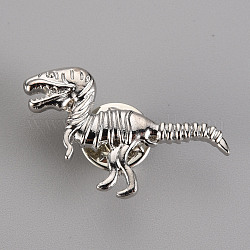 Alloy Brooches, with Brass Butterfly Clutches, Dinosaur, Cadmium Free & Nickel Free & Lead Free, Platinum, 16.5x34mm, Pin: 1mm