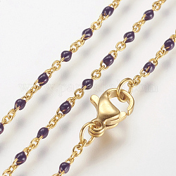 Ion Plating(IP) 304 Stainless Steel Chain Necklaces, with Enamel, Golden, Purple, 17.51 inch~17.91 inch(44.5cm~45.5cm), 2mm