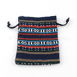 Этнический стиль упаковки ткани мешочки шнурок сумки, прямоугольные, берлинская лазурь, 14x10 см