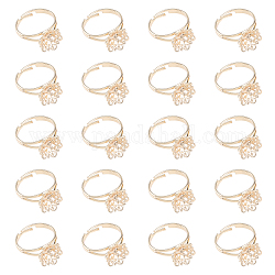 Chgcraft 20 шт. регулируемые латунные кольца для пальцев, цветочная филигранная оправа кольца, золотые, размер США 6 3/4 (17.1 мм), лоток : 13x12 мм