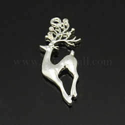 Christmas Reindeer/Stag Alloy Grade A Rhinestone Pendants, Silver, 38x17x2.5mm, Hole: 1mm