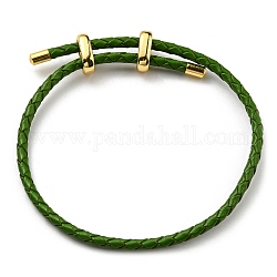 Bracciali cordone intrecciato in pelle, Bracciale regolabile, verde, diametro interno: 5/8~2-7/8 pollice (1.5~7.3 cm)