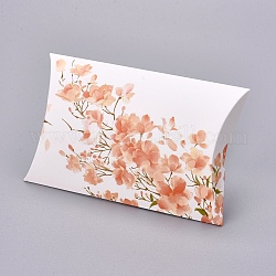 Scatole di cuscini di carta, confezione regalo di caramelle regalo, motivo floreale e parola fatta a mano con amore, bianco, scatola: 12.5x7.6x1.9 cm, spiegare: 14.5x7.9x0.1 cm