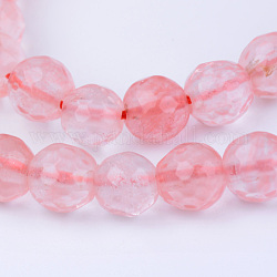 Chapelets de perles en verre de quartz de cerise, ronde, facette, 6~6.5mm, Trou: 1mm, Environ 63 pcs/chapelet, 15.5 pouce