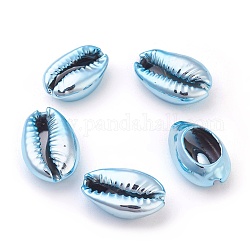 Perles de coquille galvanisées, shell cauris, bleu clair, 18~20x11.5~13x6~6.5mm, Trou: 2mm