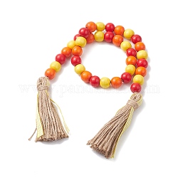 Décorations de pendentif en perles de bois naturel avec corde de chanvre à pompon, pour la décoration de fête d'halloween, couleur mixte, 755mm