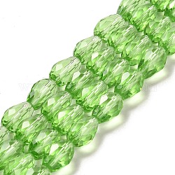 Abalorios de vidrio, facetados, gota, verde lima, 12x8mm, agujero: 1 mm, aproximamente 56~58 pcs / cadena, 25~27 pulgada