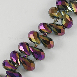 Abalorios de vidrio electrochapado, facetados, lágrima, púrpura, 12x6mm, agujero: 1 mm