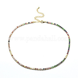 Brass Necklaces, with Cubic Zirconia, Golden, 12.87inch(32.7cm)