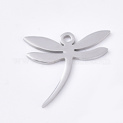 201 Stainless Steel Pendants, Dragonfly, Stainless Steel Color, 15x17x1mm, Hole: 1.4mm