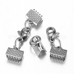 304 Stainless Steel Lobster Claw Clasps, with Ribbon Ends, Stainless Steel Color, 33mm