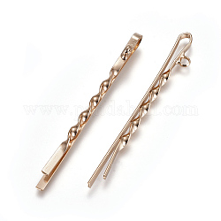 Accessoires bobby épingle à cheveux en fer, avec boucle, or clair, 55.5x2x3~6mm, Trou: 2mm