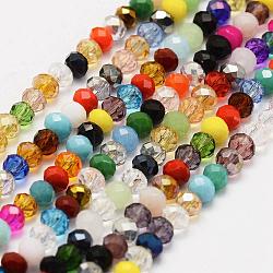 Chapelets de perles en verre électroplaqué, de couleur plaquée ab , facette, rondelle, colorées, 4x3mm, Trou: 1mm, Environ 130~140 pcs/chapelet, 15.3 pouce ~ 15.7 pouces (39 cm ~ 40 cm)