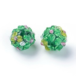Fatti a mano perle di vetro irregolari, tondo, verde, 12~13mm, Foro: 1.5~1.6 mm